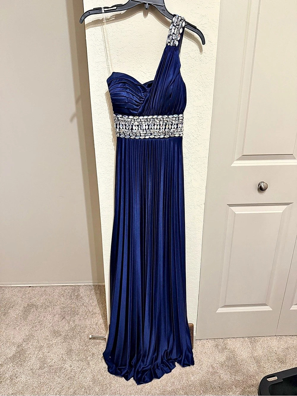 NEVER WORN My Michelle Navy One-Shoulder Prom Gown